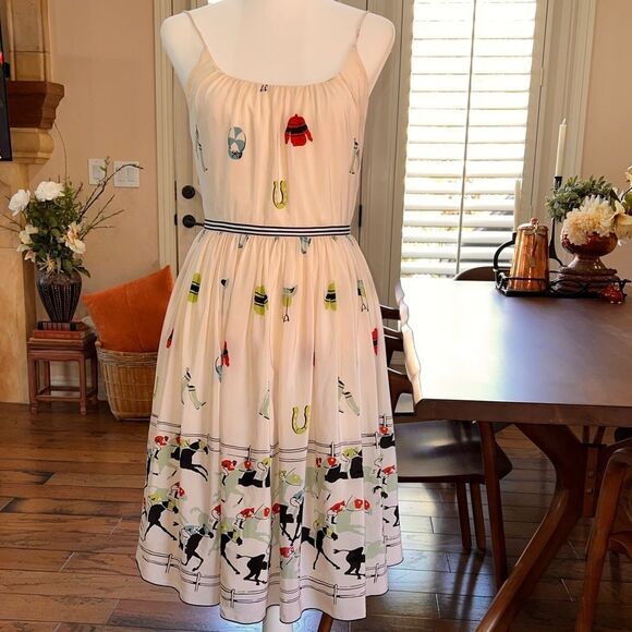 Anna Sui 2003 Runway Silk Horse Race Print Dress Sz 2 Rare Archival Flare Chic - Picture 3 of 13